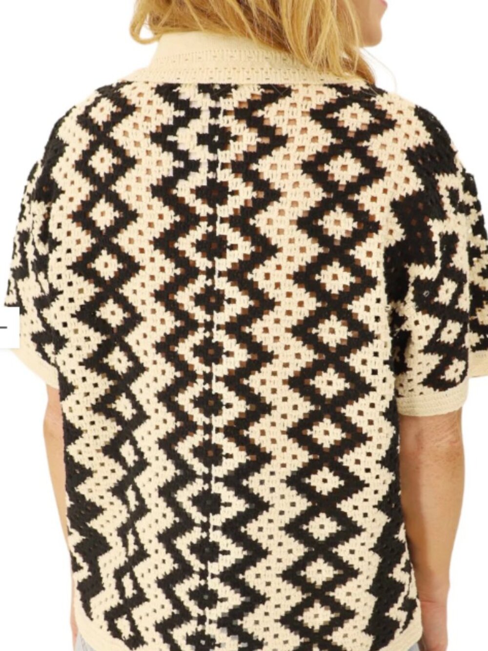 Rain + Rose Crochet Button Up Top – Black & Cream – Size Small – Textured Knit - Picture 11 of 12